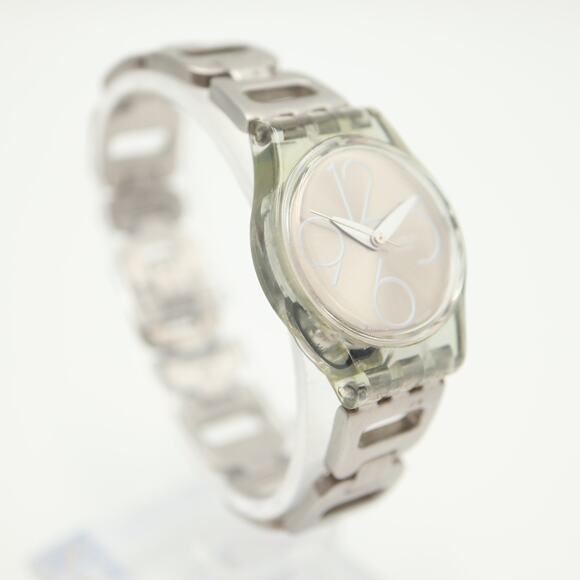 Vintage Swatch 2002 Silver Tone Womens Watch 25mm Steel Bracelet w New Battery - Picture 8 of 14